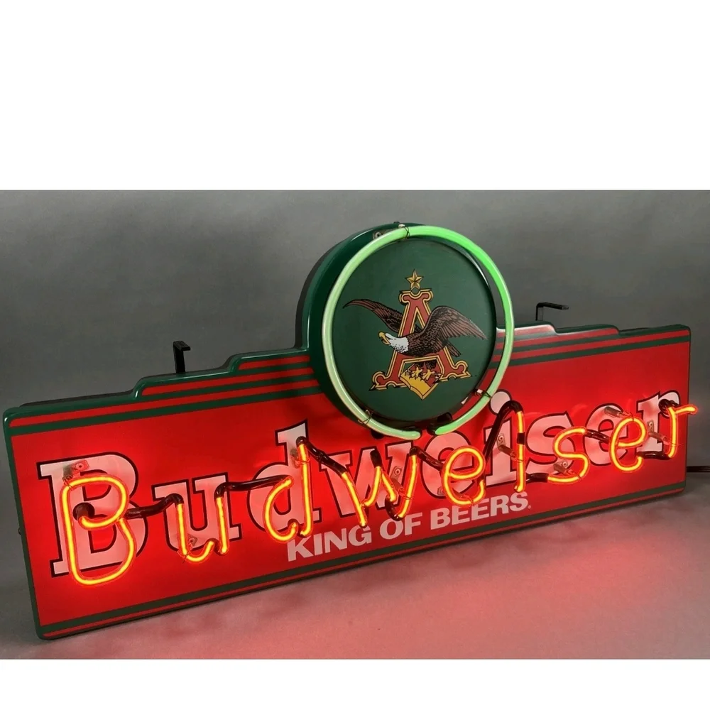 Budweiser Neon Sign in Red, Yellow and Green Crest